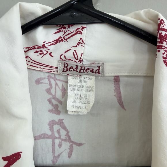 BedHead Egyptian Cotton Kimono Robe S/M White Red Japanese Print Geishas Dragons - Picture 7 of 10